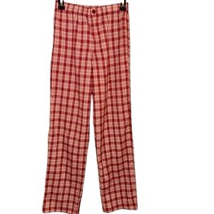 Brandy Melville Golden Plaid Tildan Straight Pants red orange‎ one size